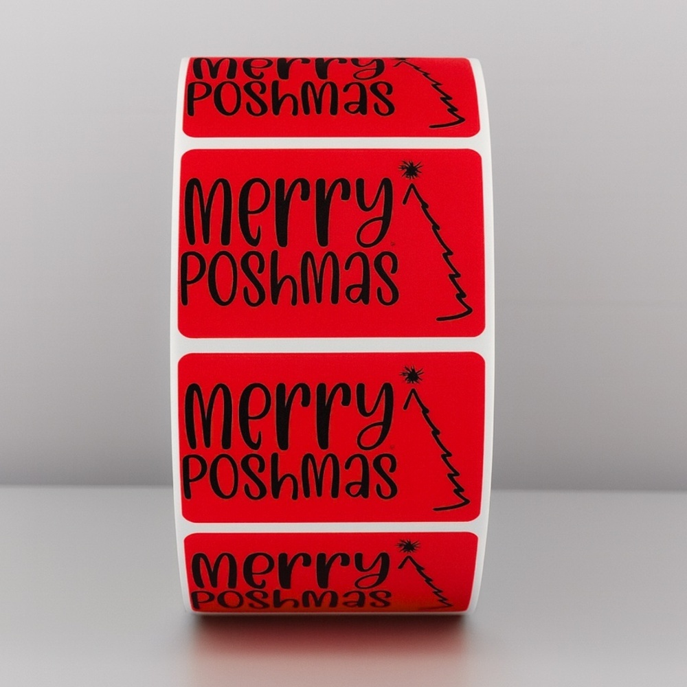 Merry Poshmas Stickers | Green Holiday Poshmark Christmas Packaging Labels